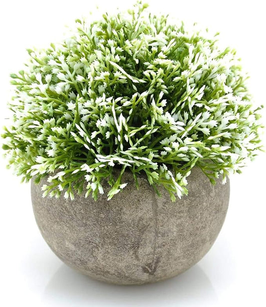 Velener White Mini Artificial Plant Topiary Ball Pot Set- Magnolia Flowers Cottagecore Decor Indoor Plant Shelf Home Office Small Desk Decorations Green Room Accessories Bathroom Kitchen Counter Aloe