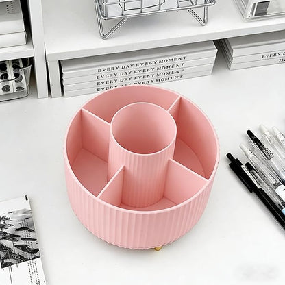 Pencil Pen Holder 5 Slots 360°Degree Rotating Pen Organizers for Desk Desktop Storage Stationery Supplies Cute Pencil Cup Pot Kids Desk Organizer for Office Home School（Pink 2）