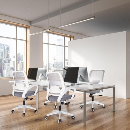 NEO CHAIR Office Desk Ergonomic Computer Mesh Chair with Lumbar Mid Back Support Adjustable Height Swivel Rolling Wheels Comfy Task Vanity Chair for Home Bedroom Study (Grey)