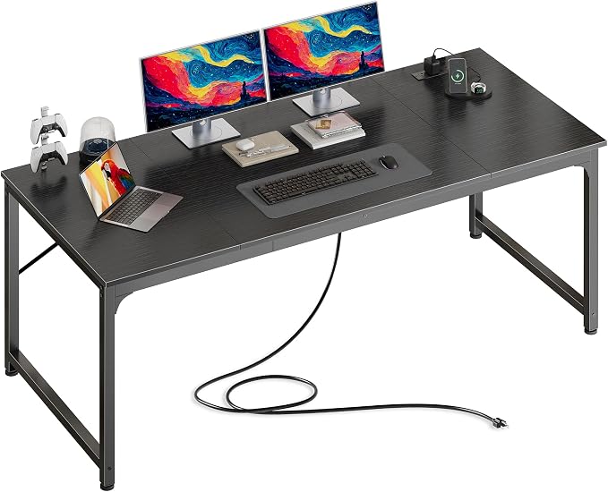PRAISUN 63 X 30 Inch Computer Desk with Power Outlets & USB-C Port,Larger and Longer Office Desk with Deeper Desktop, Study, Bedroom, Writing Work from Home Table, Metal Frame, Black