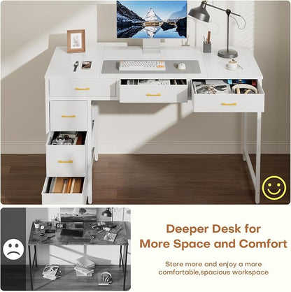 HLDIRECT 47" Computer Desk with 6 Drawers, Home Office Desk with Large Storage for Home Office,Gaming,Writing Study,Work (White)