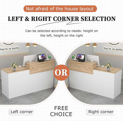 Modern Reception Desk with Drawer & Open Shelves, 39-95 Inch Front Counter Table, Computer Workstation Suitable for Salons, Offices, Lobbies, Retail Stores and Home Offices