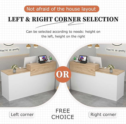 Modern Reception Desk with Drawer & Open Shelves, 39-95 Inch Front Counter Table, Computer Workstation Suitable for Salons, Offices, Lobbies, Retail Stores and Home Offices
