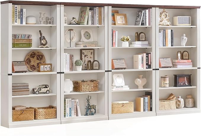 RWYHG 70" White Tall Bookshelf Set of 4,5-Tier Thick Wooden Book Shelf with Adjustable Shelves,Free Standing Farmhouse Bookcase with Open Display Storage,Floor Vintage Bookshelves for Living Room