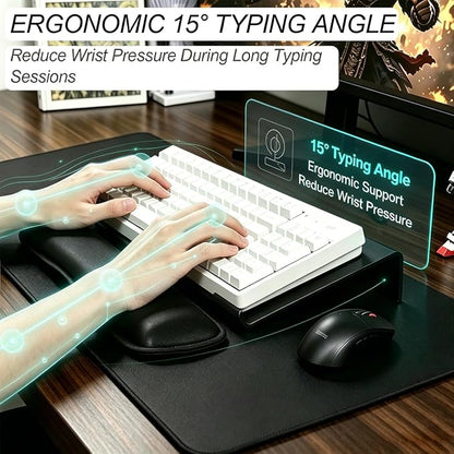 Keyboard Stand for Desk, 17 Inch Clear Ergonomic Keyboard Riser with Wrist Rest, Anti-Slip Silicone Strips, Sturdy Computer Keyboard Lift for Office Home Gaming Typing （Black）