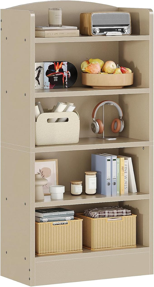 ALISENED 5-Tier Bookcase, Open Bookshelves and Bookcases with Storage Shelves, Floor Standing Unit, Display Storage Shelves for Bedroom Library Living Room Home Office, Khaki