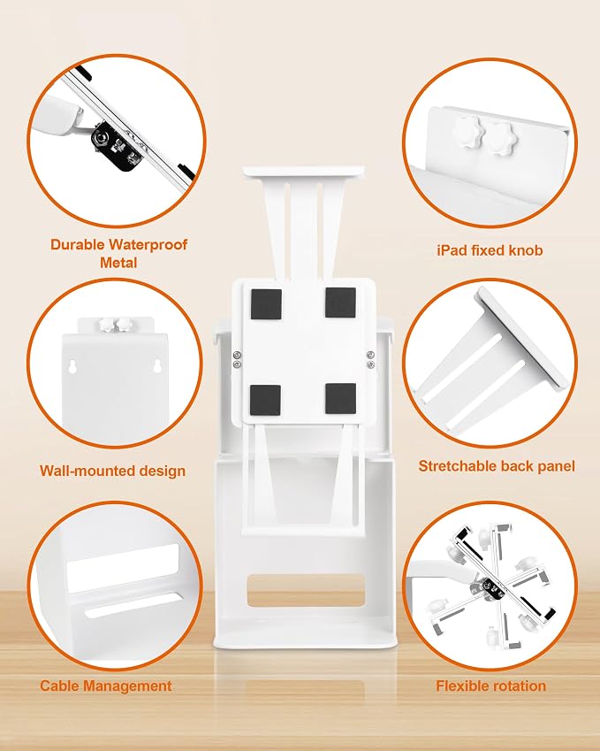 Zywell Tablet Kiosk TS32 White Stand with Thermal Printer Shelf for POS, Retail & Business All Metal no installation Tilting Secure Checkout Stand Suitable For 9.7-13 inch iPad And Tablet(Max.h 295mm)