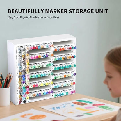 AUTOARK Wooden Marker Storage Organizer,White,AHK-066 | Holds 270 Markers,Pens,Pencils & Art Supplies,Vertical Space-Saving Desk Storage