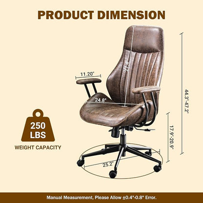 Home Office Chair,Ergonomic Computer Chair with Lumbar Support Adjustable Height,Mid-Century Modern Office Chair with Rolling Swivel Chair for Home Office Game Study(Suede High Back Chair,Dark Brown)