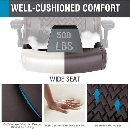 Flysky Executive Ergonomic Office Chair - Big and Tall Office Chair for Heavy People, PU Leather, Lumbar Support, Flip-up Armrest, High Back, Height Adjustable, Brown