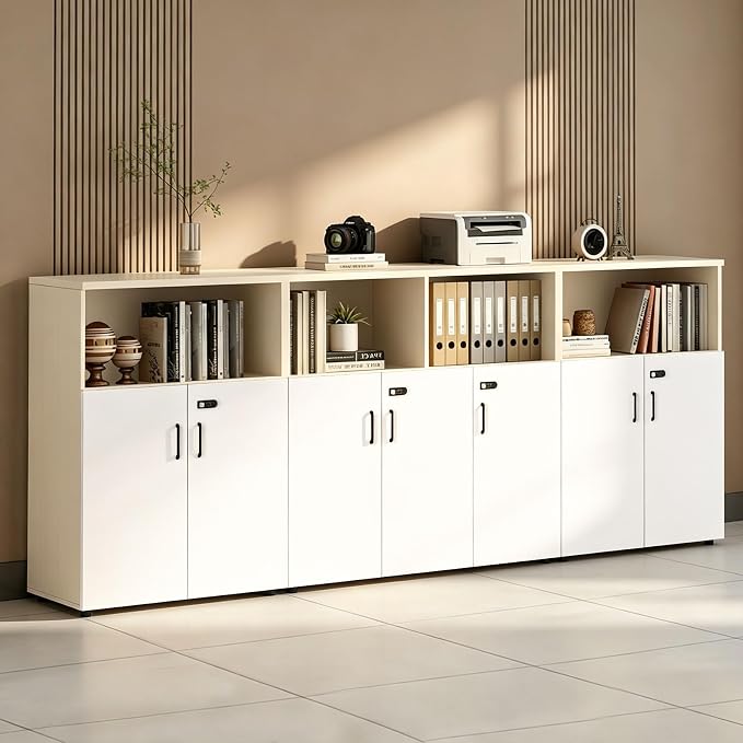 File Cabinet with Password Lock, Wood Lateral Filing Cabinet for Letter/A4 Files, 3 Drawer with Door, Printer Stand with Open Shelves for Home Office