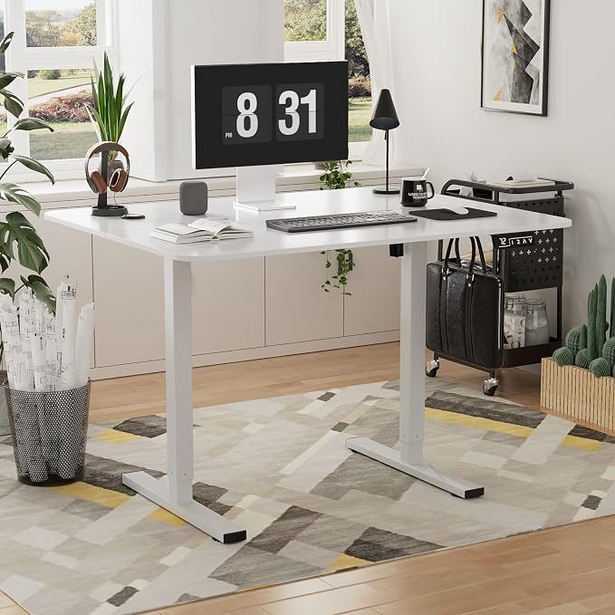 YESHOMY Height Adjustable Electric Standing Desk, 40 inch Computer Table, Home Office Workstation, White Leg/White Top