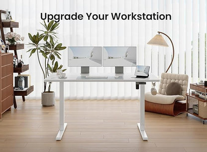 BANTI 63 × 28 Inches Standing Desk, Ergonomic, Electric Height Adjustable, Sit and Stand Up, Computer Office Desk with Splice Board, White Frame/White Top