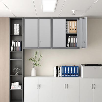 IRONFFICE Garage Wall Cabinet,Locking Wall Cabinet with Shelves,Wall Mounted Storage Cabinet,Metal Wall Cabinet for Garage,Basement,Home,Gray