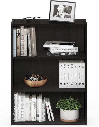 Furinno PASIR Book Shelf, 3-Tier Bookshelf, Storage Shelves Bookcase, 9.7 x 23.7 x 31.5, for Living Room, Bedroom, Home Office, Cinnamon Cherry