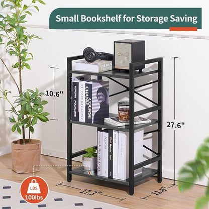 Yoobure Bookshelf Small Book Shelf, Solid Industrial 3 Tier Shelf Bookcase, Short Book Case for Bedroom, Living Room, Office Home, Small Spaces, Easy Assembly Charcoal Gray