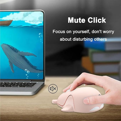 CHUYI Cute Animal Dolphin Shape Wireless Silent Mouse Frosted Cartoon Portable Travel Mute 1600DPI Novelty Optical Unique Cordless Quiet Mice for Computer Laptop PC Gift (1 Pack-Pink)