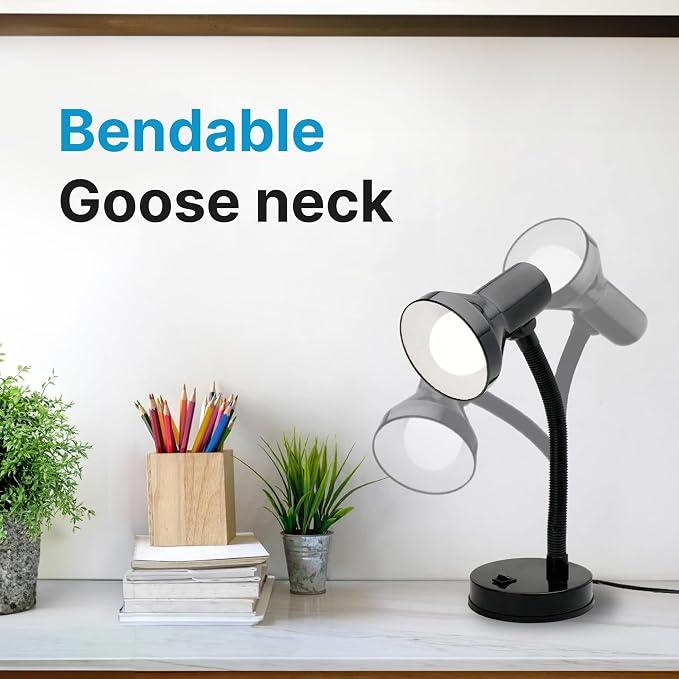 Xtricity LED Desk Light, 360° Adjustable Gooseneck, (Black Finish) | Home and Office Lamp with 7W A19 Bulb, 120V, On/Off Switch, 14” Height - Reading Lamps for Bedside Table, College Dorm