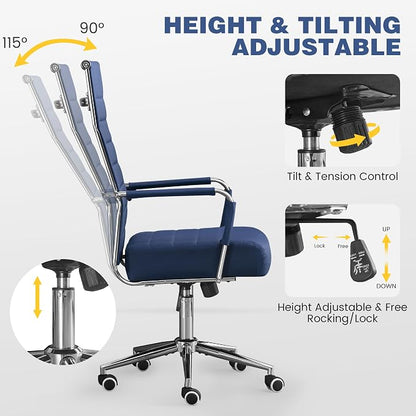 JOMEED Office Desk Chair, Leather Conference Room Chairs with High Back,Wheels and Arms,Blue