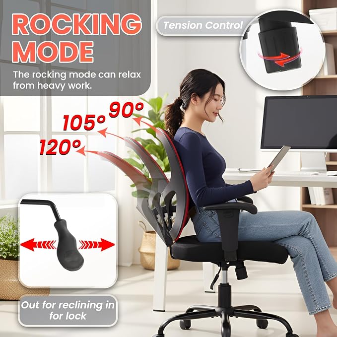 Big and Tall Office Chair 400lbs Desk Chair Mesh Computer Chair with Lumbar Support Wide Seat Adjust Arms Rolling Swivel High Back Task Executive Ergonomic Chair,Red