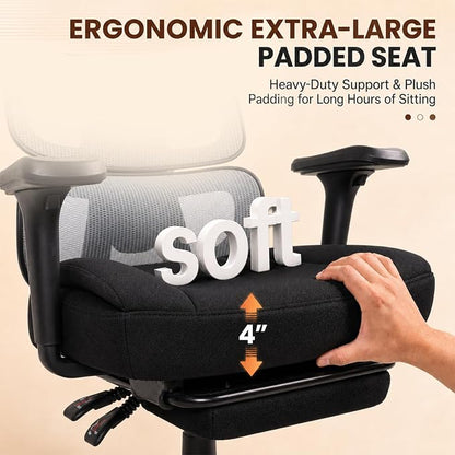 Ergonomic Office Chair with Footrest - High Back Mesh Computer Desk Chair | with Back Support, 135° Reclining, 4D Armrest & Headrest, 400lbs Thickened Seat Cushion, for Home Office, Work & Gaming