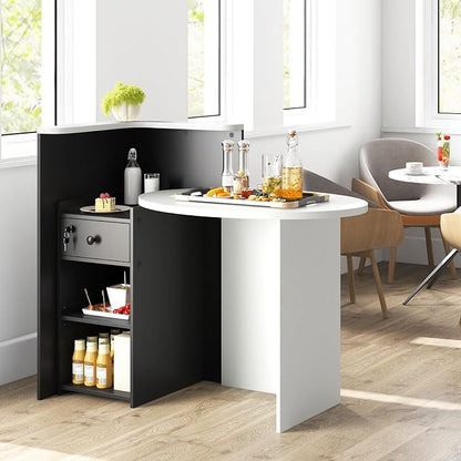 Tangkula Reception Desk, Front Counter Desk with Lockable Drawer & Adjustable Shelf, Oval Desktop, Retail Counter for Checkout, Computer Workstation for Salon Lobby Office, Home Office Desk