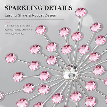ZEXUIRU 4 Set Silver Starburst Wall Art for Home Decor Metal Bling Crystal Rhinestones Sunburst Wall Decor Sparkling Rhinestone Art Accent Silver - 13 in