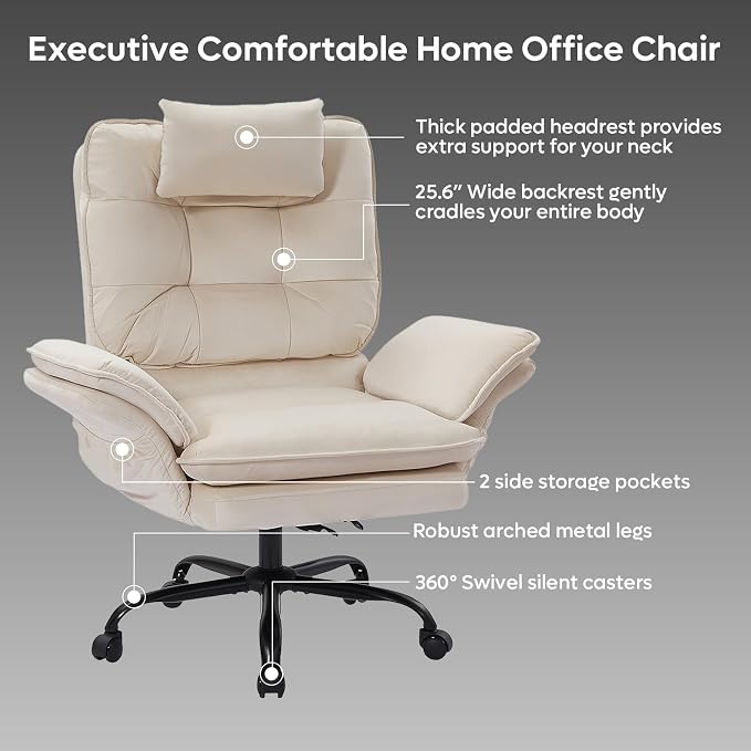 Bestier Criss Cross Chair with Flip-Up Armrests, Swivel Makeup Vanity Chair with Wheels & Side Pockets, Cross Legged Office Chair for Home Office, Bedroom (Beige Velvet, High Back)