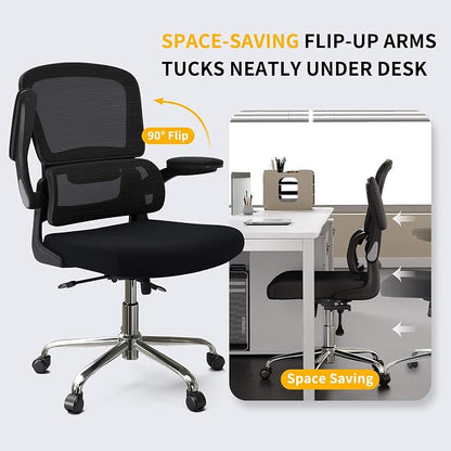 Logicfox Ergonomic Office Chair with Adaptive 2D Lumbar Support & Flip-Up Arms, Breathable Mesh Desk Chair for Back Pain Relief, Home Office Computer Chair with 400LBS Capacity