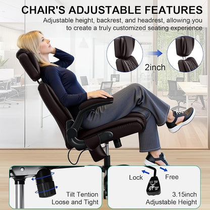 HOFFREE Executive Office Chair Ergonomic Computer Chair Comfy with Adjustable Lumbar Support and Headrest Swivel Rolling Office Chair with Flip-up Arms for Work,Study(Coffee)