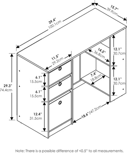 Furinno JAYA Desk, 39.4" Wide Gaming Desk with Drawer Bins, Computer Desk with Side Book Shelf, Writing Desk, Office Desk for Home Office, Study Room, Dorm, Bedroom, French Oak