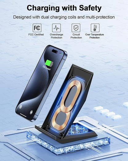 Fast Wireless Charger, [2 Pack] NANAMI Wireless Charging Stand for iPhone 16/16 Plus/16 Pro/16 Pro Max/15/14/13/12, Phone Charger Dock for Samsung Galaxy S26/S26+/S24/S24 Ultra/S23/S22/S21, Pixel 6/5