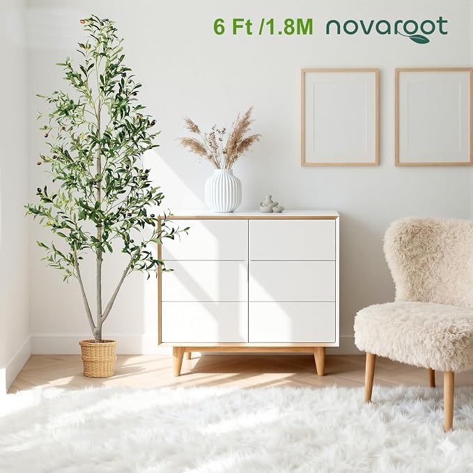 Olive Trees Artificial Indoor, 6FT Tall Faux Olive Tree with Moss and Planter, Artificial Plants Indoor with Realistic Silk Leaves and Lifelike Fruits, Fake Tree for Home Office Living Room Decor