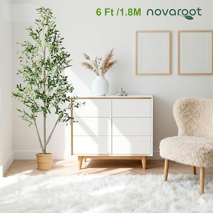 Olive Trees Artificial Indoor, 6FT Tall Faux Olive Tree with Moss and Planter, Artificial Plants Indoor with Realistic Silk Leaves and Lifelike Fruits, Fake Tree for Home Office Living Room Decor