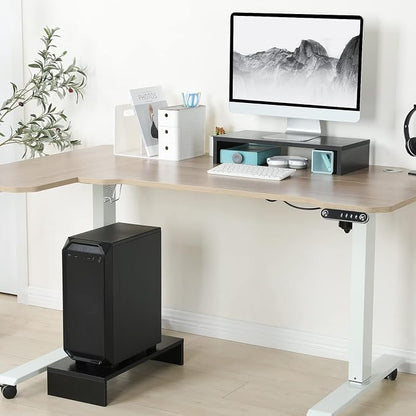 TEAMIX 2 Pack Monitor Stand Riser-20 inch, Black Desktop Stand for PC/TV/Laptop/Printer, Keyboard Shelf Organizer Wood Monitor Riser with Storage