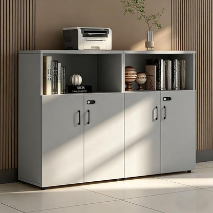 File Cabinet with Password Lock, Wood Lateral Filing Cabinet for Letter/A4 Files, 3 Drawer with Door, Printer Stand with Open Shelves for Home Office