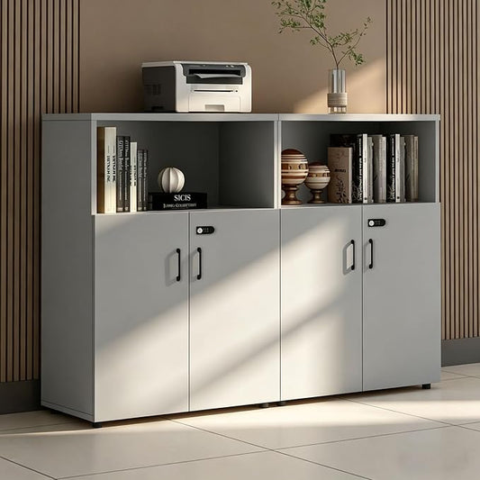 File Cabinet with Password Lock, Wood Lateral Filing Cabinet for Letter/A4 Files, 3 Drawer with Door, Printer Stand with Open Shelves for Home Office