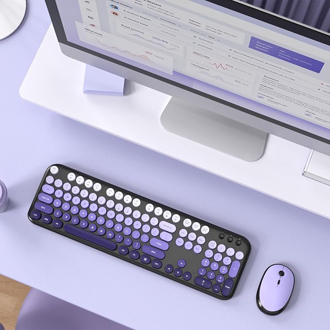 MOFII Wireless Keyboard and Mouse Combo,2.4G Typewriter Keyboard Quiet Mice | Retro Full Size Computer Keyboards,Cute Mouse,USB Dongle Plug and Play, for PC,Laptop,Desktop,Windows (Black Purple Gradient)
