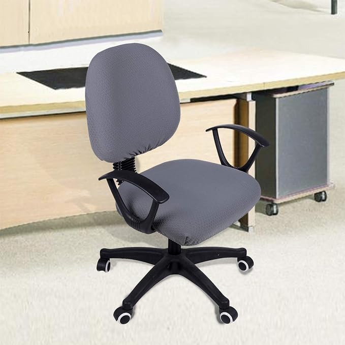 Smiry Stretch Jacquard Office Computer Chair Covers, Removable Washable Universal Desk Rotating Chair Slipcovers Protector, Seat + Backrest Cover, Grey