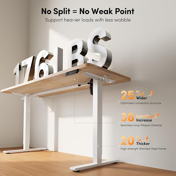FEZIBO One-Piece Standing Desk, 40"x24" Seamless Tabletop Electric Height Adjustable for Home Office, Study Rooms & Multi-Device Workstations, Maple