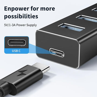 atolla Aluminum 7-Port USB 3.0 Hub with 1m Extension Cable - 5Gbps High-Speed Data Transfer for MacBook Pro, Laptop, PC, Gaming Setup