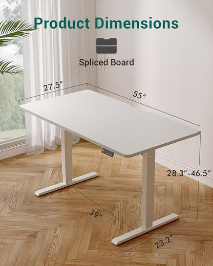 CubiCubi 55 x 28 Large Standing Desk, Height Adjustable Electric Computer Desk, 28" Deep Desktop, Sit Stand up Home Office Workstations with Preset Heights, White