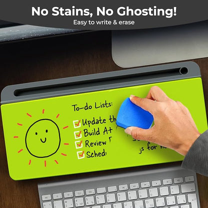 Chalkola Neon Green Glass Desktop Whiteboard with Storage - Dry Erase Board, Work Desk Organizers, Computer Keyboard Stand, Home Office Desk Accessories, Workspace Desktop Buddy + 3 Markers