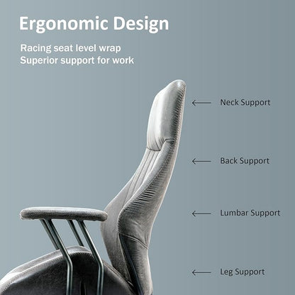 High Back Home Office Chair, Mid Century Vintage Executive Chair,Comfy Ergonomic Rolling Office Task Chair with Lumbar Support,Faux Leather Office Chair,Dark Gray