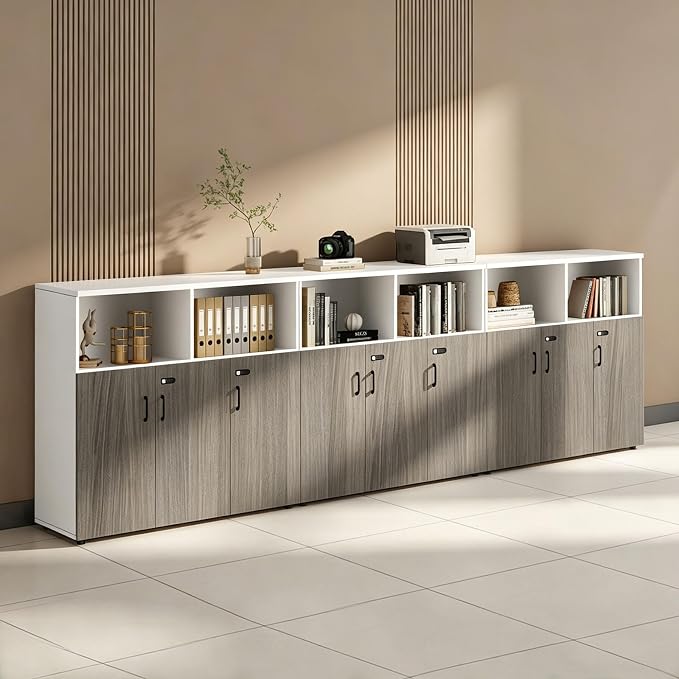 File Cabinet with Password Lock, Wood Lateral Filing Cabinet for Letter/A4 Files, 3 Drawer with Door, Printer Stand with Open Shelves for Home Office