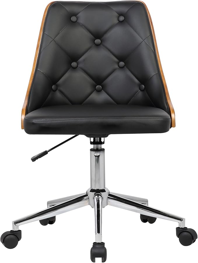 Armen Living Diamond Office Chair in Black Faux Leather and Chrome Finish