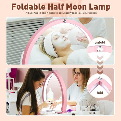 HITTI Super Large 31in Half Moon Light for Nail Desk, Foldable Arch Light for Nail Tech Lamp with Phone Stand, LED Table Lamp for Manicure, Handicraft, Art, Eyelash Extension, Painting- Gold