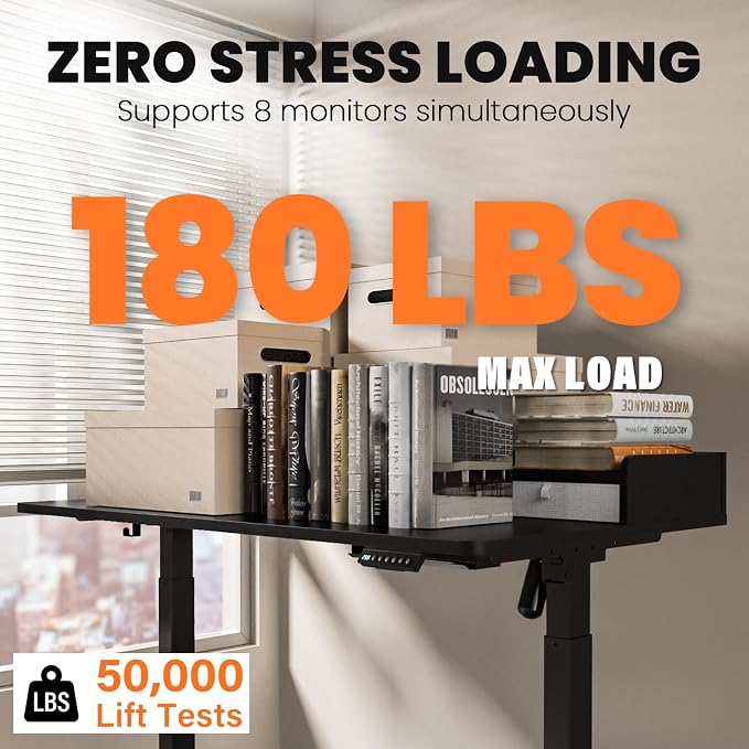 Kingant 55 x 30 Inch Electric Standing Desk with Dual Drawers, Adjustable Height Computer Desk for Home Office, Large Workstation Sit Stand Up Desk with Built-in Storage Shelf, Black