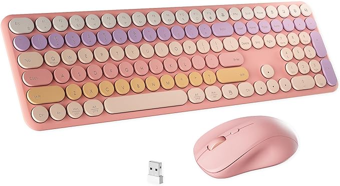 Wireless Keyboard and Mouse Combo with 110 Round Keycaps, Power Switch, and Scissor-Switch Typing Feel – Ideal for Office Use (Peach Pink)
