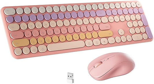 Wireless Keyboard and Mouse Combo with 110 Round Keycaps, Power Switch, and Scissor-Switch Typing Feel – Ideal for Office Use (Peach Pink)